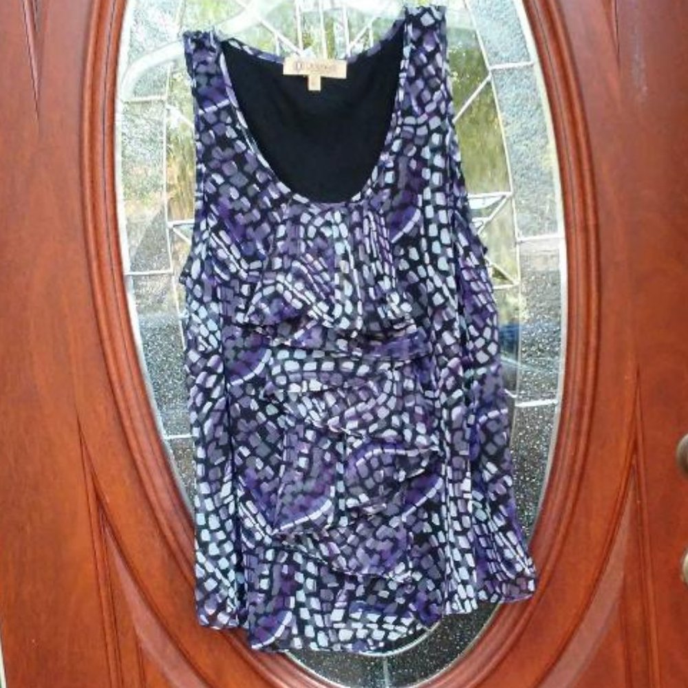 Democracy Purple/Black/White Paisley Sleeveless Round Neck Lined Top Size L - Picture 2 of 4